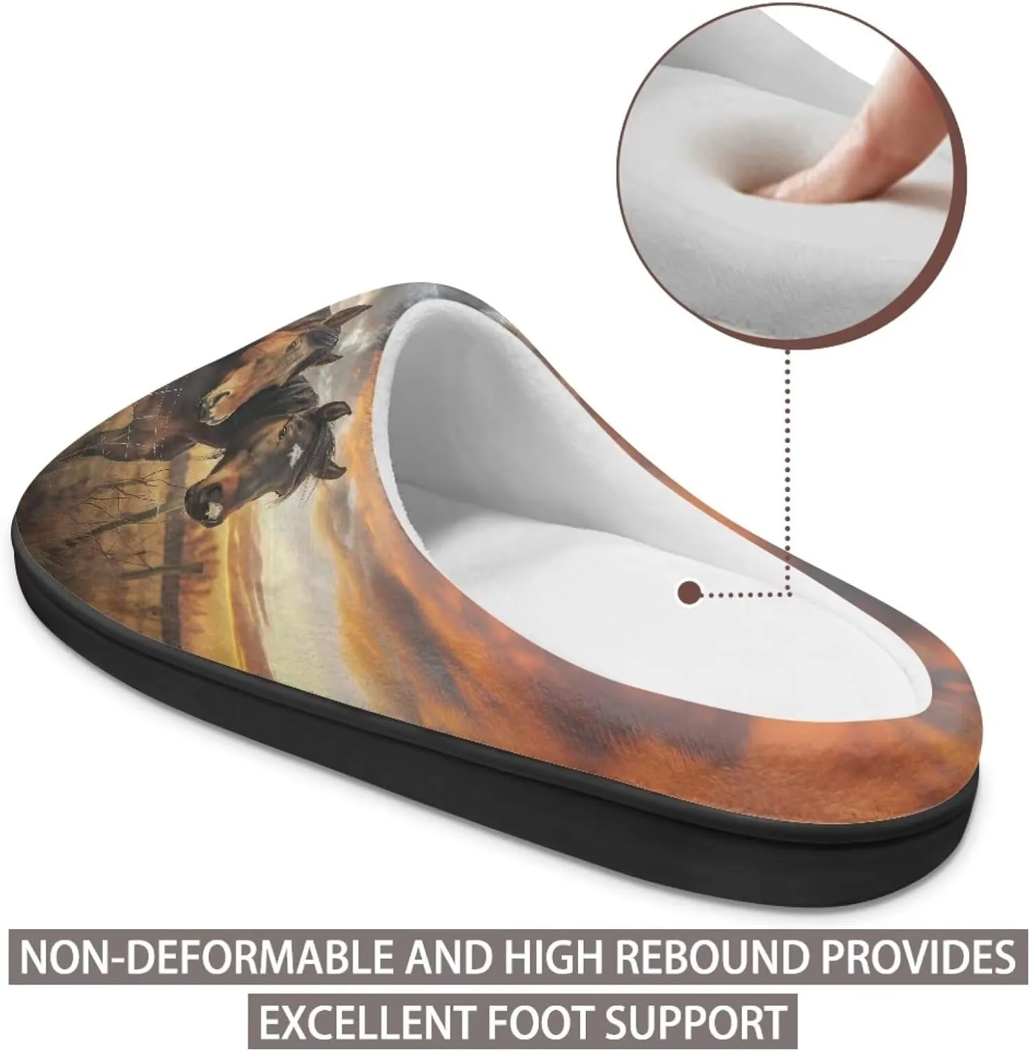 Jeiento Horse Warm Slippers for Women - Fuzzy Fluffy Hotel House Indoor Slippers Winter Closed Toe
