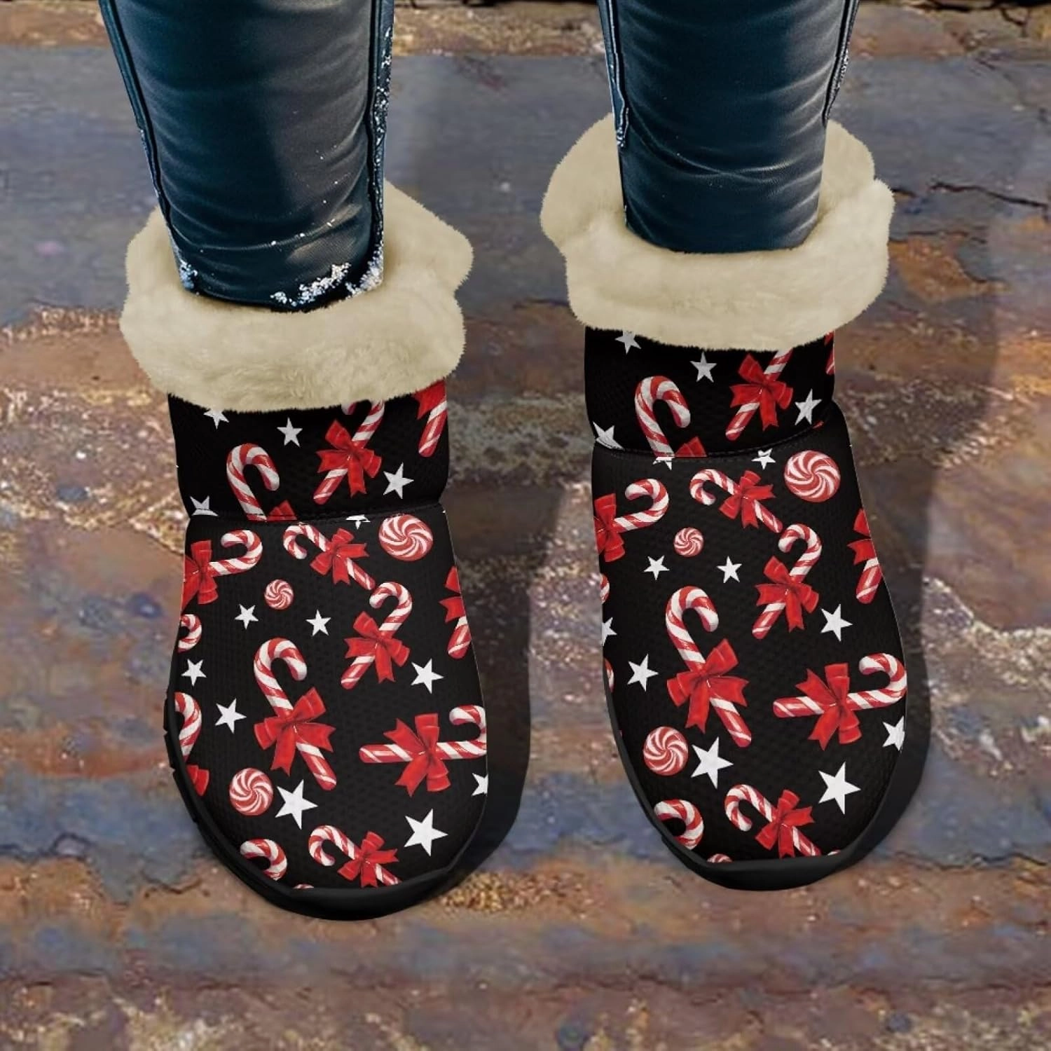 Jeiento Christmas Snow Boots for Women Fuzzy Ankle Booties Hiking Boots Non Slip
