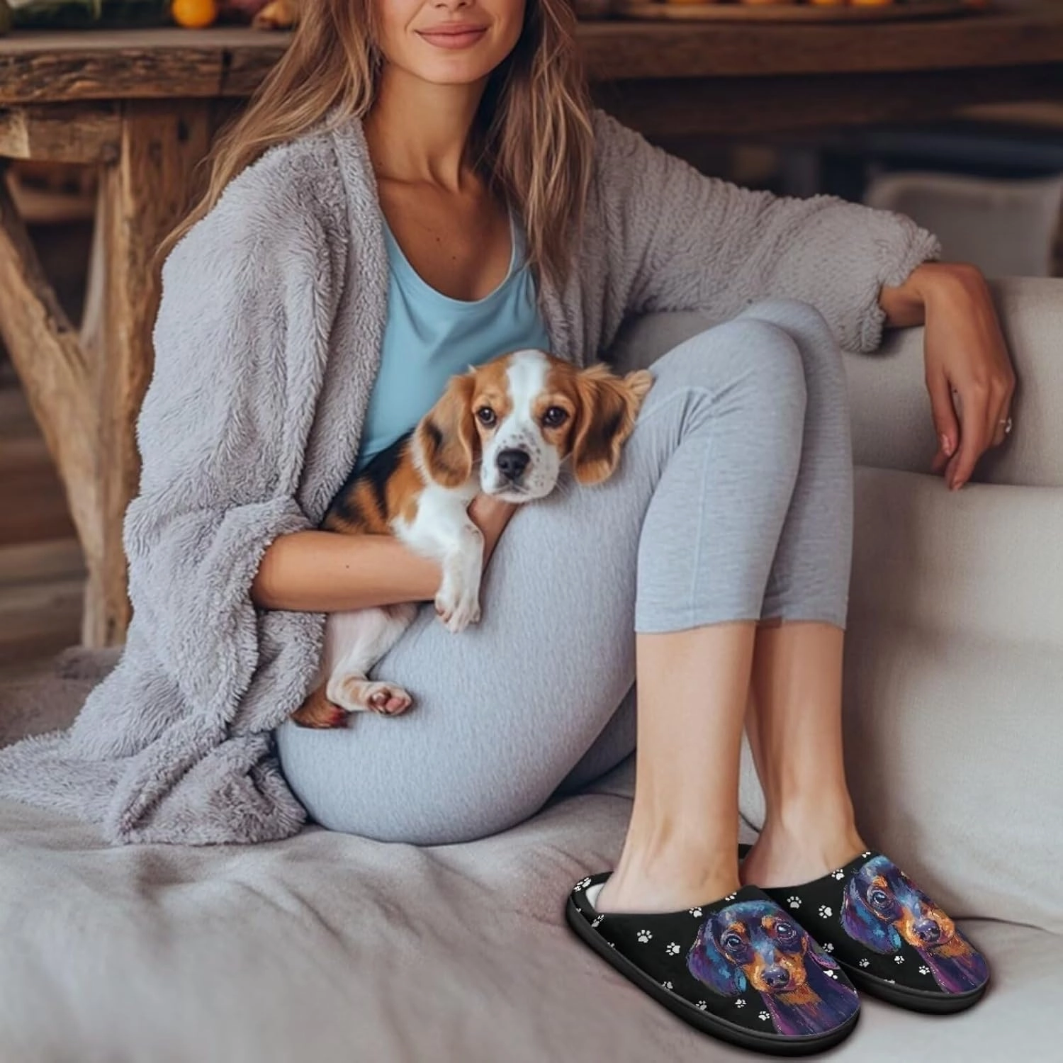 Jeiento Puppy Slippers for Women Holiday Slippers Cozy House Shoes Winter Indoor Fuzzy Slippers