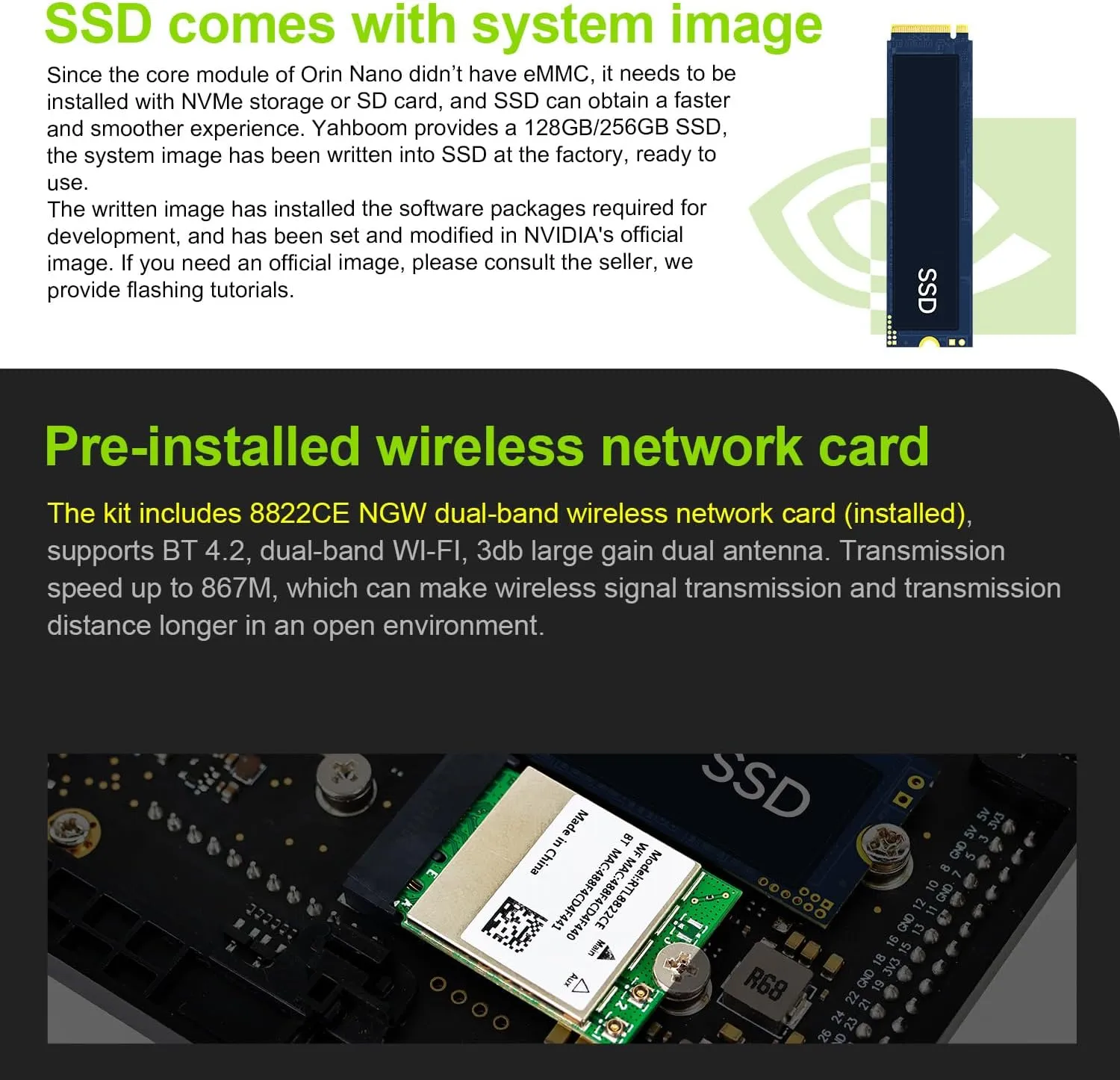 Jetson Orin Nano 8GB RAM Board(Official) 67TOPS Development Board Kit Support Upgrade Super Jetpack 6.2 (Official Camera Adv Kit)