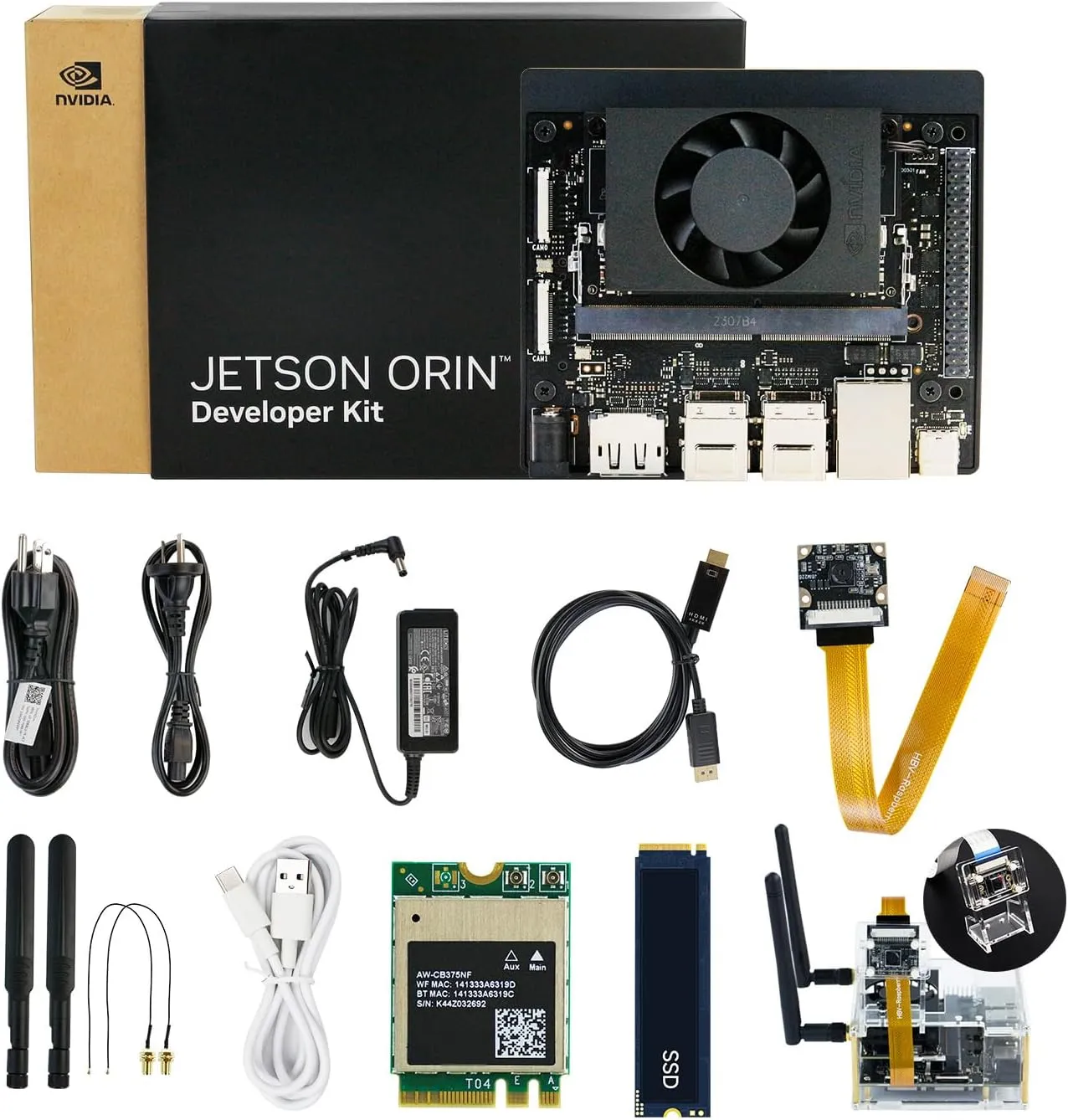 Jetson Orin Nano 8GB RAM Board(Official) 67TOPS Development Board Kit Support Upgrade Super Jetpack 6.2 (Official Camera Adv Kit)
