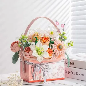 JIAYIKA Building Block Bouquet, Artificial Flowers DIY Plastic Toy Bricks Gift Box for Valentine's Day Home Decor, Large, Pink