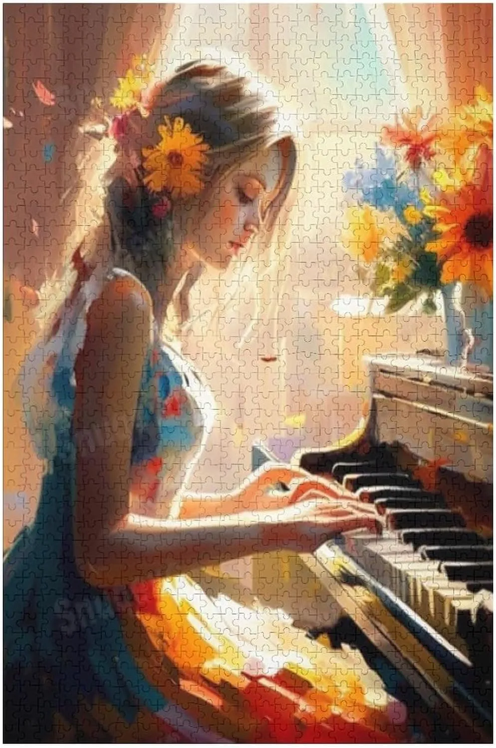 Jigsaw Puzzles 1000 Pieces for Adults-Painted Flower Piano Girl -Wooden Puzzle, Youth Children Colorful Puzzle, Decompress Game, Challenge Puzzle, Toy Best Gift, Family Game