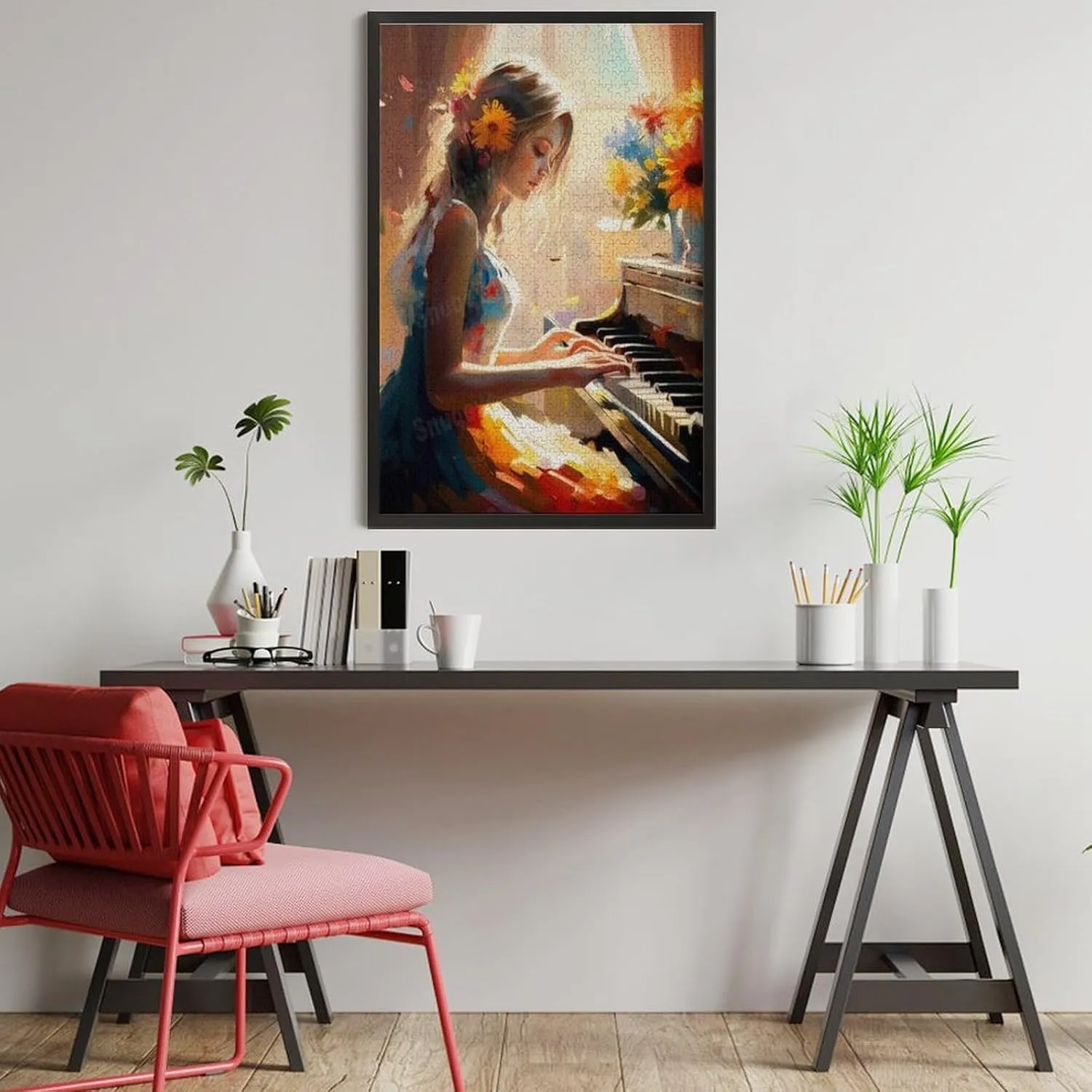 Jigsaw Puzzles 1000 Pieces for Adults-Painted Flower Piano Girl -Wooden Puzzle, Youth Children Colorful Puzzle, Decompress Game, Challenge Puzzle, Toy Best Gift, Family Game