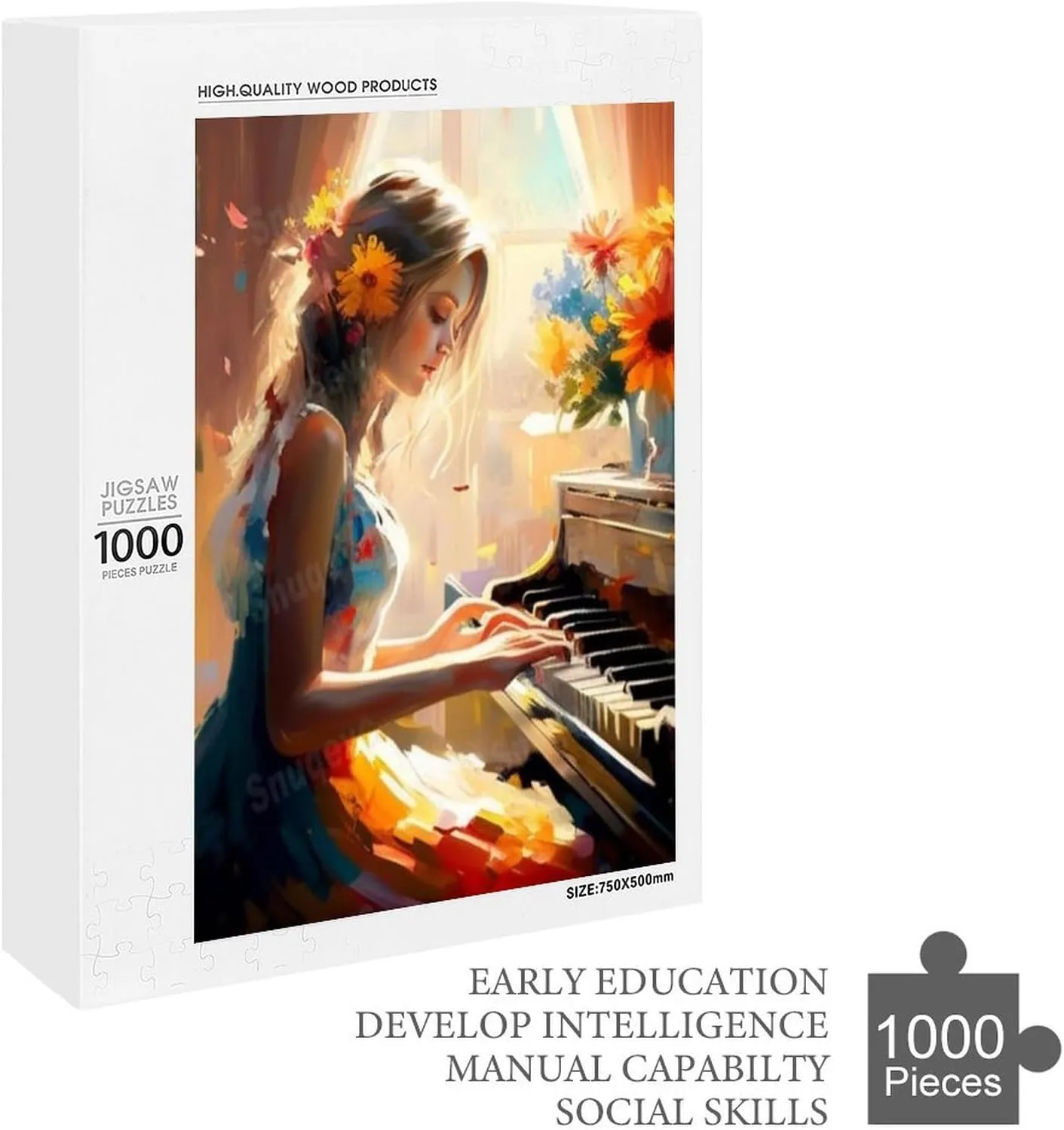 Jigsaw Puzzles 1000 Pieces for Adults-Painted Flower Piano Girl -Wooden Puzzle, Youth Children Colorful Puzzle, Decompress Game, Challenge Puzzle, Toy Best Gift, Family Game