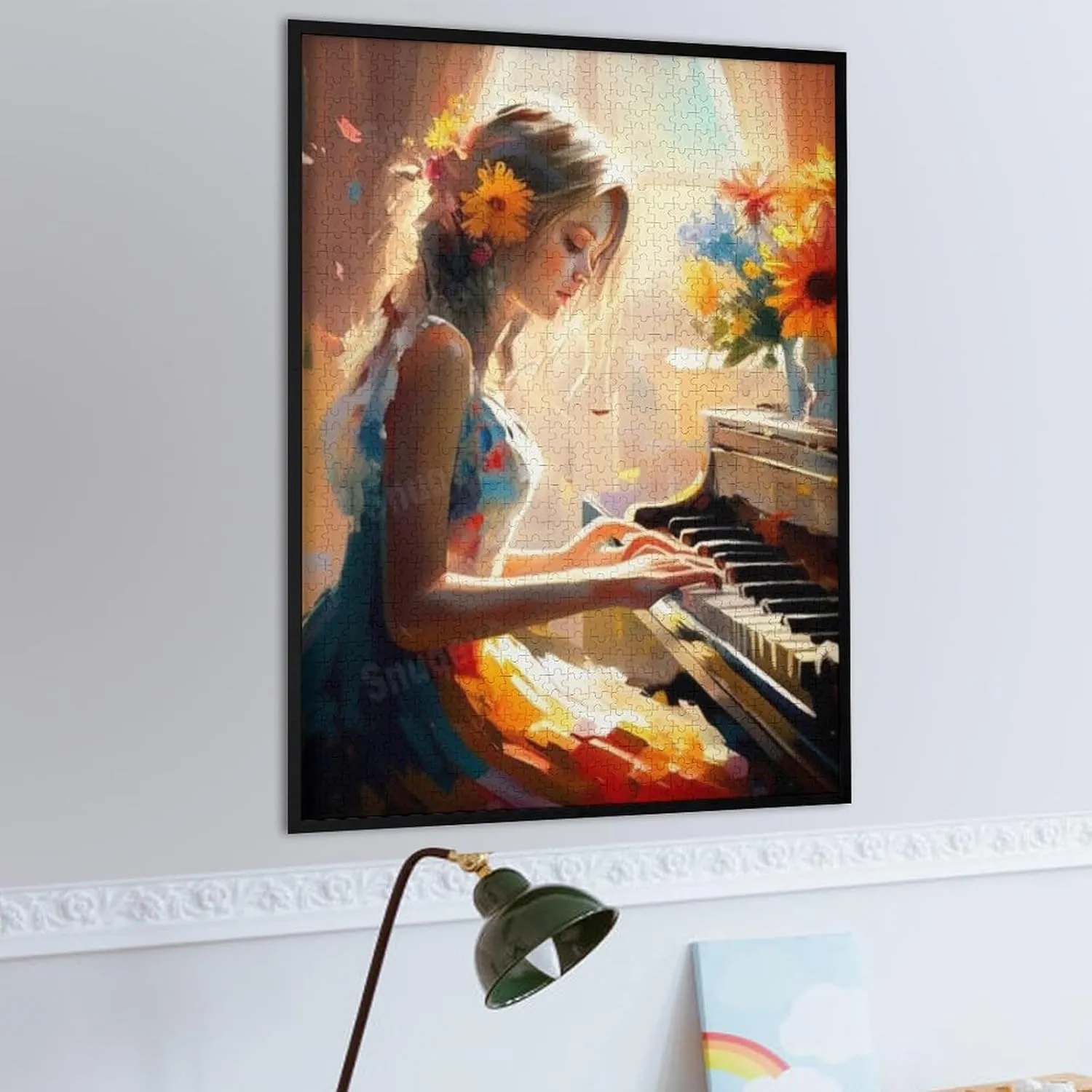 Jigsaw Puzzles 1000 Pieces for Adults-Painted Flower Piano Girl -Wooden Puzzle, Youth Children Colorful Puzzle, Decompress Game, Challenge Puzzle, Toy Best Gift, Family Game