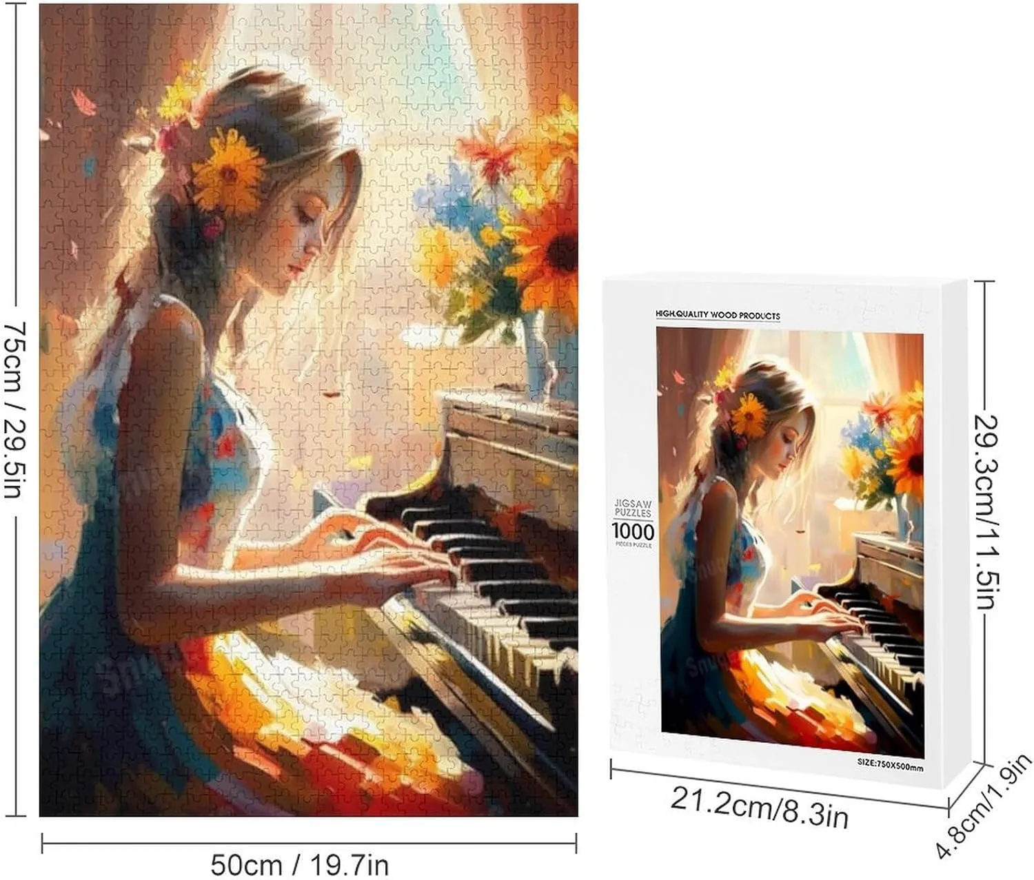 Jigsaw Puzzles 1000 Pieces for Adults-Painted Flower Piano Girl -Wooden Puzzle, Youth Children Colorful Puzzle, Decompress Game, Challenge Puzzle, Toy Best Gift, Family Game