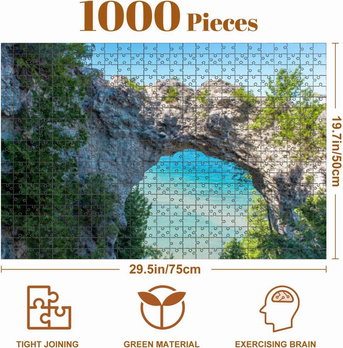 Jigsaw Puzzles 1000 Pieces for Adult Beautiful View Lake Michigan from Arches Rock Mackinac Island Puzzle Game for Family Wooden Puzzle Toy Educational Games Puzzles for Home Decor