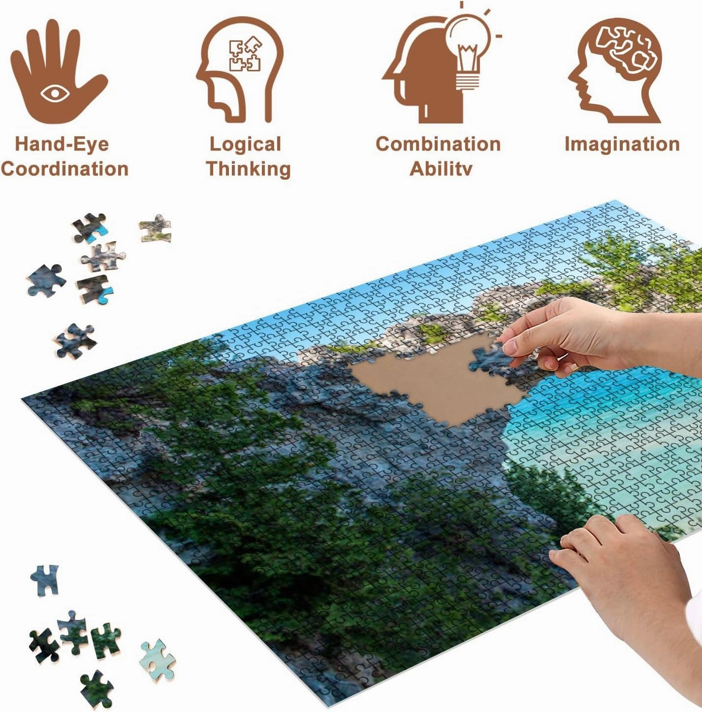 Jigsaw Puzzles 1000 Pieces for Adult Beautiful View Lake Michigan from Arches Rock Mackinac Island Puzzle Game for Family Wooden Puzzle Toy Educational Games Puzzles for Home Decor
