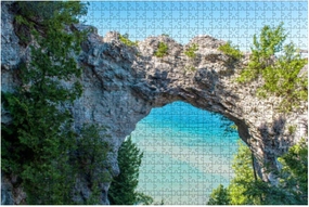 Jigsaw Puzzles 1000 Pieces for Adult Beautiful View Lake Michigan from Arches Rock Mackinac Island Puzzle Game for Family Wooden Puzzle Toy Educational Games Puzzles for Home Decor
