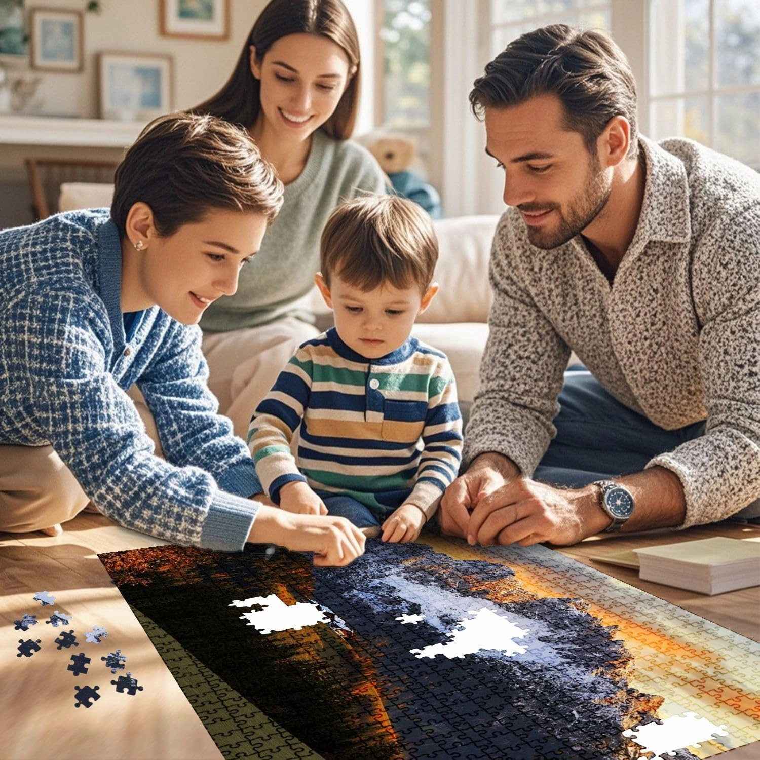 Jigsaw Puzzles 1000 Pieces for Adult Sunrise Idyllic Alpine Scenery Farmhouse Front Wilder Austria Puzzle Game for Family Wooden Puzzle Toy Educational Games Puzzles for Home Decor