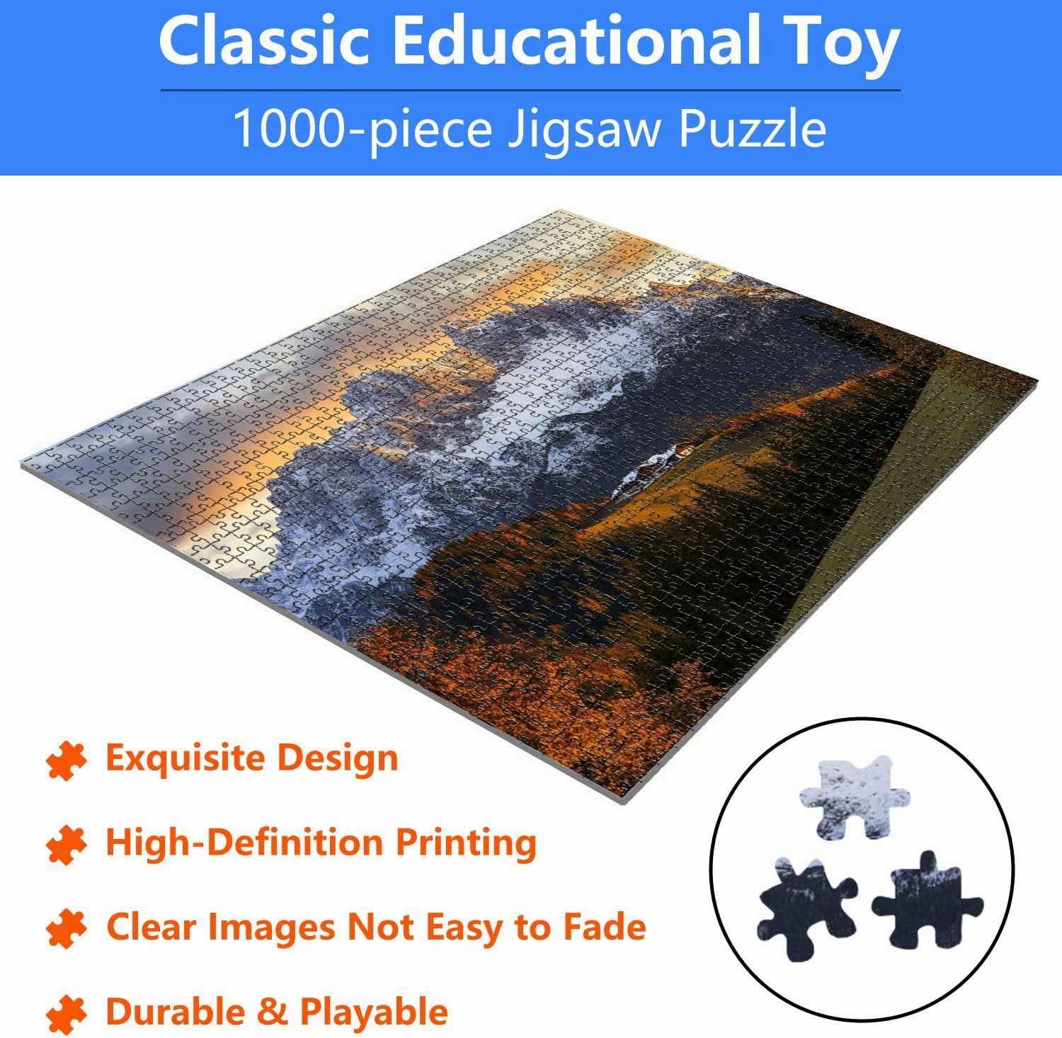 Jigsaw Puzzles 1000 Pieces for Adult Sunrise Idyllic Alpine Scenery Farmhouse Front Wilder Austria Puzzle Game for Family Wooden Puzzle Toy Educational Games Puzzles for Home Decor
