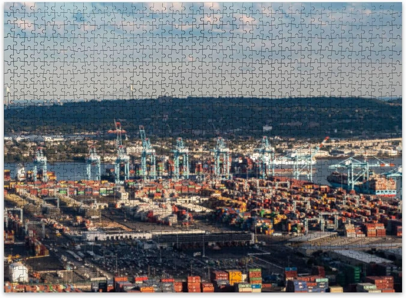 Jigsaw Puzzles 500 Pieces for Adult Aerial View Shipping Cranes Ships containers Port Puzzle Game for Family Wooden Puzzle Toy Educational Games Puzzles for Home Decor