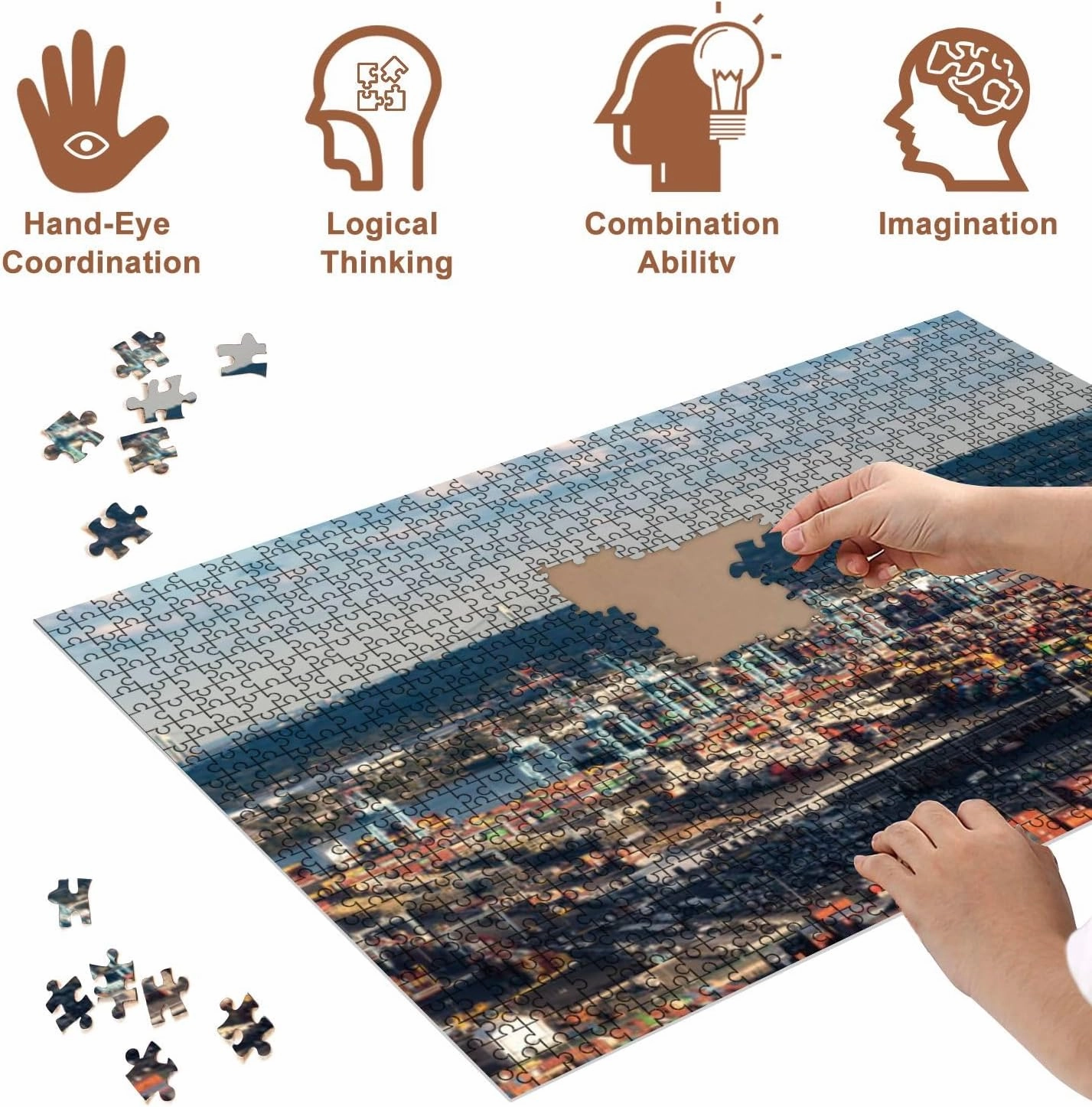 Jigsaw Puzzles 500 Pieces for Adult Aerial View Shipping Cranes Ships containers Port Puzzle Game for Family Wooden Puzzle Toy Educational Games Puzzles for Home Decor