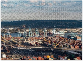 Jigsaw Puzzles 500 Pieces for Adult Aerial View Shipping Cranes Ships containers Port Puzzle Game for Family Wooden Puzzle Toy Educational Games Puzzles for Home Decor
