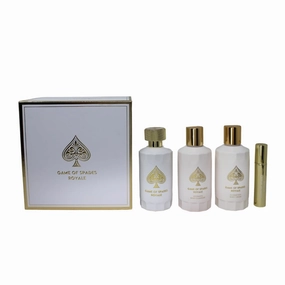 Jo Milano Game of Spades Royale 4-Piece Gift Set Unisex, (3.4 Oz Parfum Spray   6.8 Oz Body Cleanser   6.8 Oz Body Cream   0.27 Oz Refillable Atomizer)