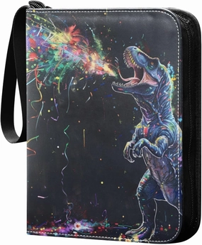 Joko Ivery Dinosuar Colorful Neon 4 Pockets Trading Card Album Folder for Cards PU Cover Zip Card Binder with 400 Side Loading Pockets Card Storage Album for Boys Girls Game Sports Cards Collectible