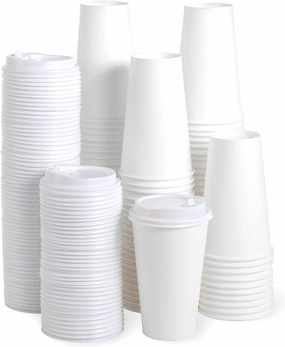 JOLLY PARTY [100 Pack] 16 oz Paper Coffee Cups, Disposable Paper Cup with Lids, Hot/Cold Beverage Drinking Cup for Water, Juice, Coffee or Tea, Suitable for Home, Shops and Cafes
