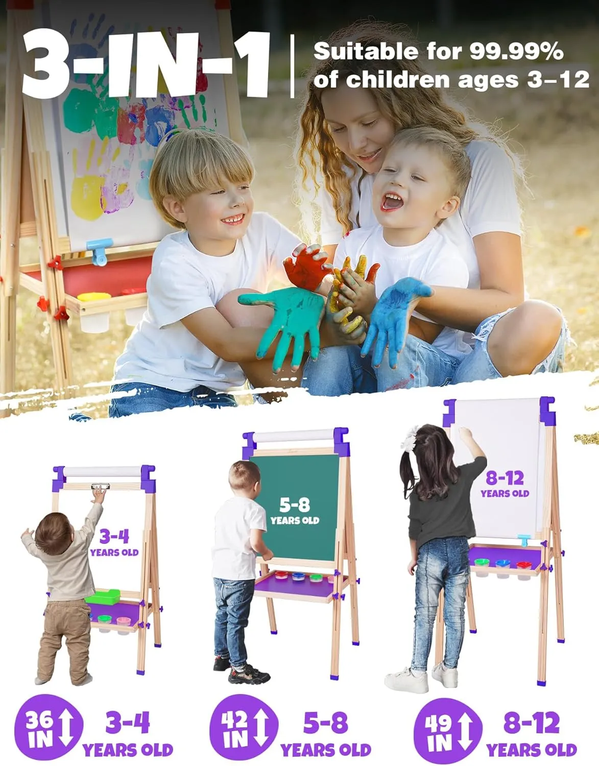 JOYOOSS Kids Art Easel - Wooden Toddler Easel with Paper Roll - Chalkboard & Dry Erase Board, Ages 4-8