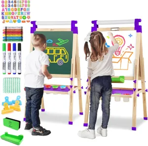 JOYOOSS Kids Art Easel - Wooden Toddler Easel with Paper Roll - Chalkboard & Dry Erase Board, Ages 4-8