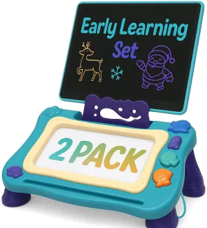 JoyX 2-Pack Magnetic Drawing Board & LCD Tablet for Kids – Educational Doodle & Writing Set for Toddlers and Preschoolers, Mess-Free Learning Toy Gift for Ages 1–5 Boys & Girls