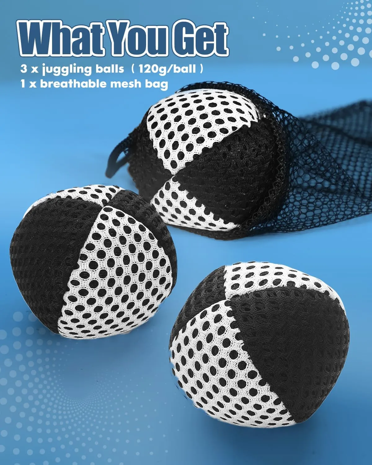 Juggling Balls for Beginners and Professionals Set of 3, Juggling Bean Bags,Durable Juggle Ball Kit (Black - White 4.2 oz)