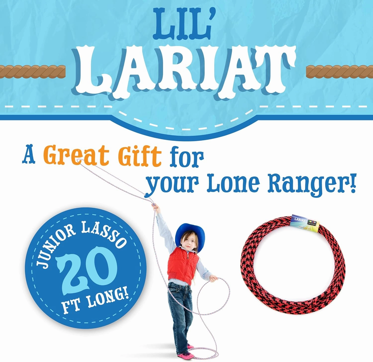 Just Jump It Lil Lariat Junior Lasso Rope - Pre-Tied 20' Kids Cowboy Rope