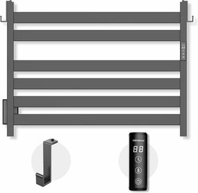 K&KALONZO Towel Warmer for Bathroom, Wall-Mounted 6-Bar Heated Towel Rack with Built-in Timer, Waterproof Electric Towel Heater, Support Plug-in and Hardwired, Matte Black, EL18M