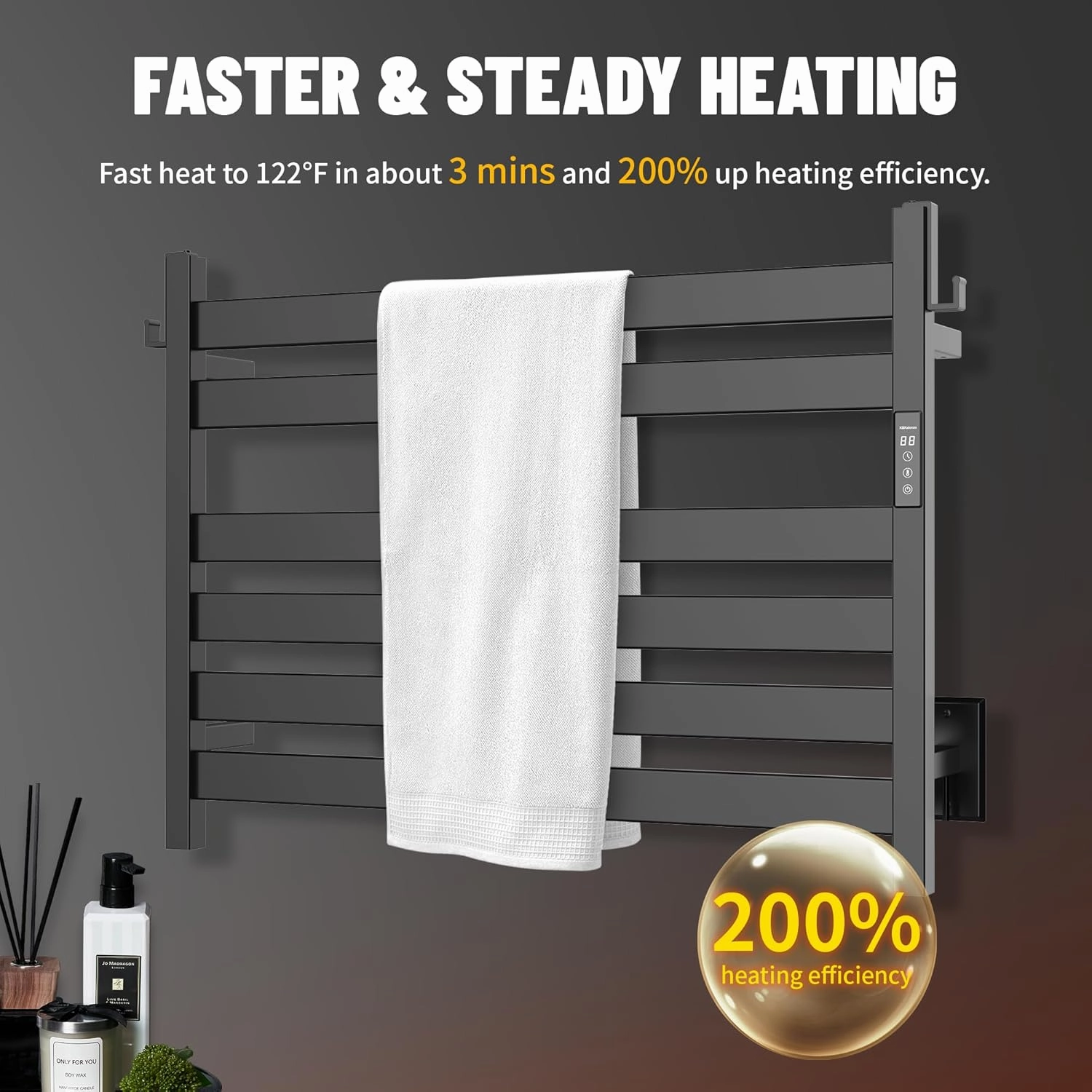 K&KALONZO Towel Warmer for Bathroom, Wall-Mounted 6-Bar Heated Towel Rack with Built-in Timer, Waterproof Electric Towel Heater, Support Plug-in and Hardwired, Matte Black, EL18M