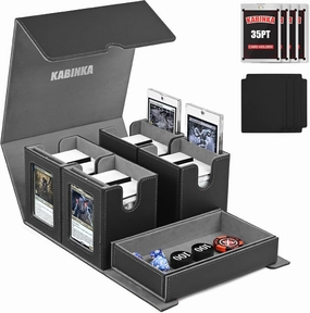 Kabinka Deck Box for MTG Commander Display, 5 in 1 Trading Card Storage Box Fits 400  Double-sleeved Cards, Removable Deck Case for TCG/Sports Cards with Dice Tray, 4 Magnetic Card Holders (Black)