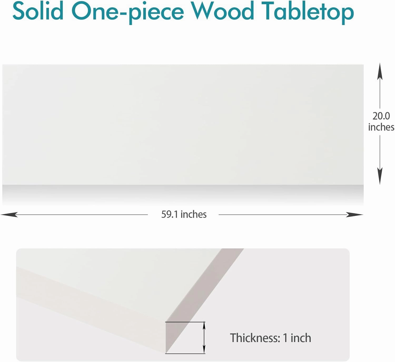 Kaboon 60x20 inches Tabletop, Solid One-Piece Desktop for Sit Stand Desk, Double Desks, L Desk DIY,Wood Countertop Home or Commercial Use,1 inch Thick, White, 20" D x 59.1" W