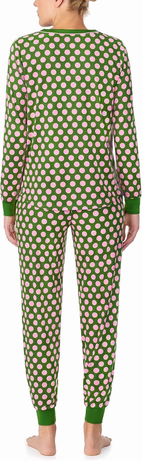 kate spade new york Women's 2-Piece Long Sleeve Henley Top & Jogger Pant Pajama Set, Brushed Cozy Soft Jersey, Ribbed Cuffs