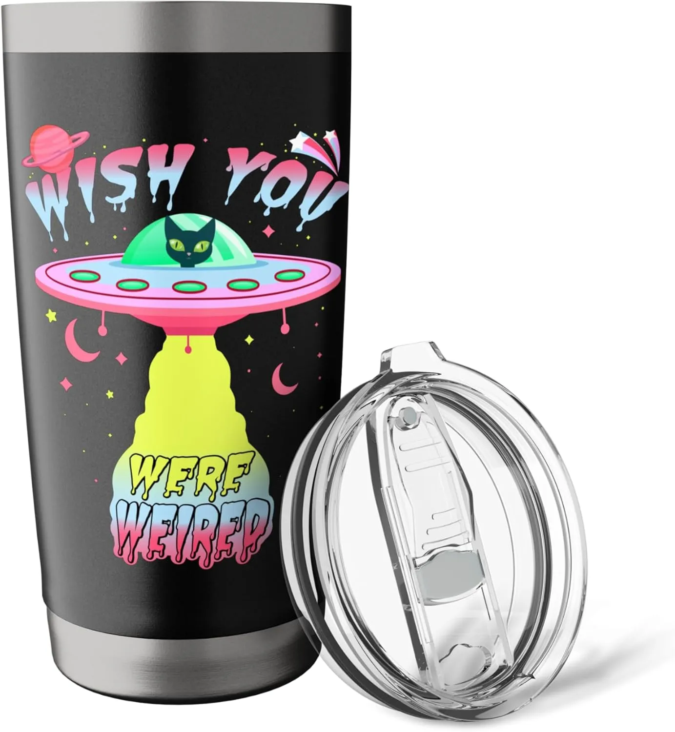 Kawaii Pastel Goth Harajuku Anime UFO Space Cat Alien Lover Stainless Steel Insulated Tumbler