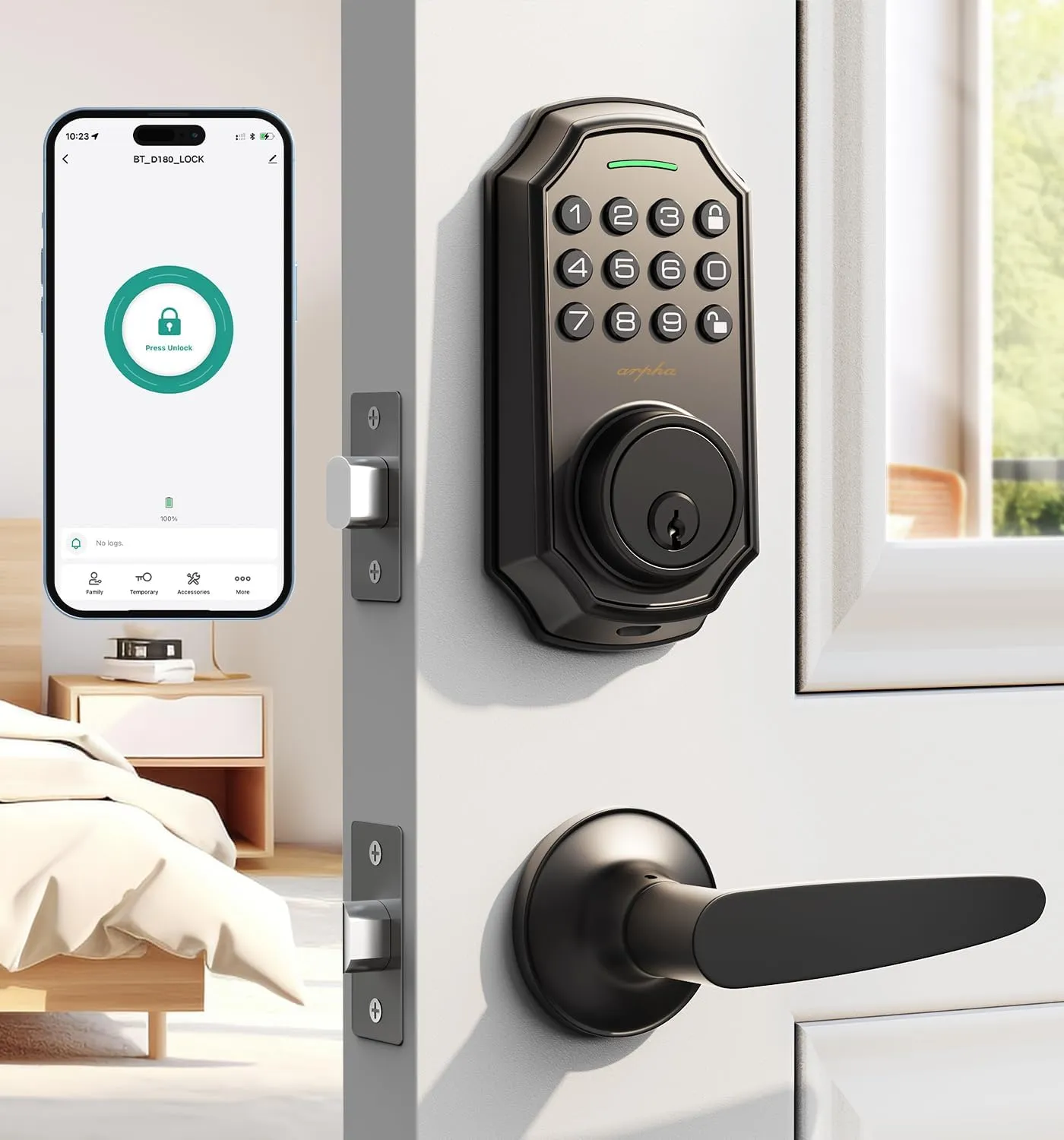 Keyless Entry Door Lock With 2 Handle Set - App Control Electronic Keypad - 100 Code Capacity - Front Door Set - One Time Code - Auto Lock Easy Installation