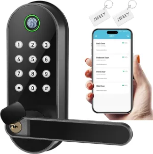 Keyless-Entry Fingerprint Smart Door Lock: Sifely Digital Electronic Lock with Code Passcode, Electric Door Knob, Biometric Door Handle, Perfect for Exterior/Interior/Entry/Bedroom Doors (Black)