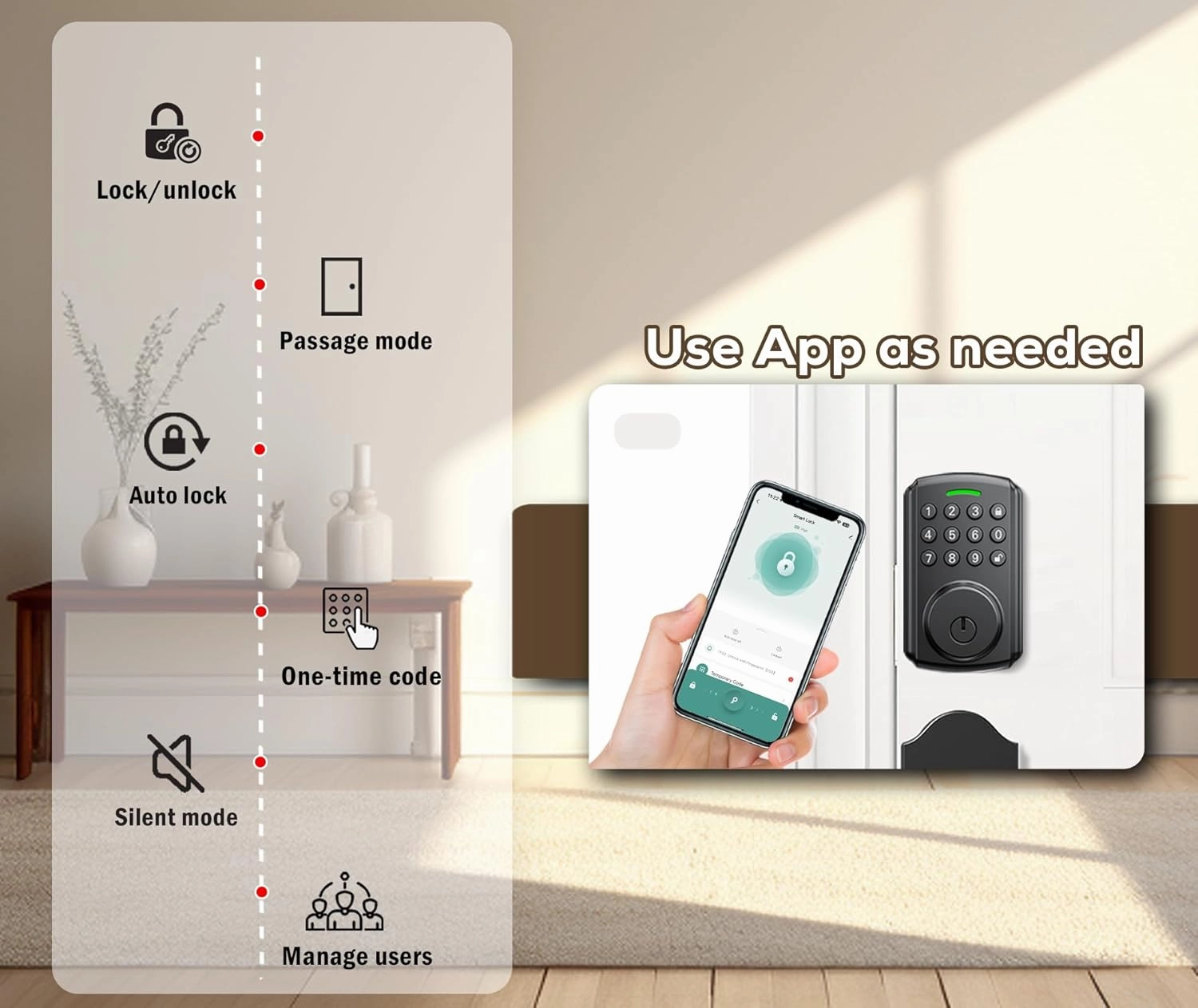 Keyless Entry Door Lock | APP Available But Not Required | Work with Gateway, Alexa and Google As | IP65 Waterproof | Deadbolt Smart Locks for Front Door | Auto Lock