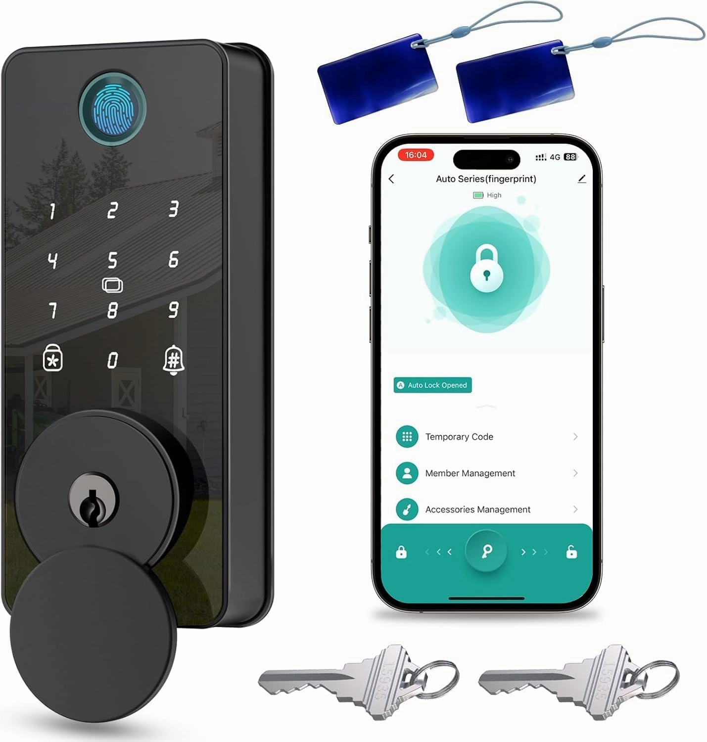 Keyless Entry Door Lock, Biquole Smart Lock with Keypad, Auto & One Touch Lock, Smart Locks for Front Door Easy Installation, App Control, Anti-Peeking Password, Fingerprint