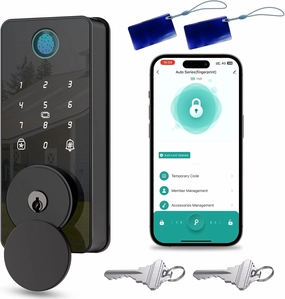 Keyless Entry Door Lock, Biquole Smart Lock with Keypad, Auto & One Touch Lock, Smart Locks for Front Door Easy Installation, App Control, Anti-Peeking Password, Fingerprint