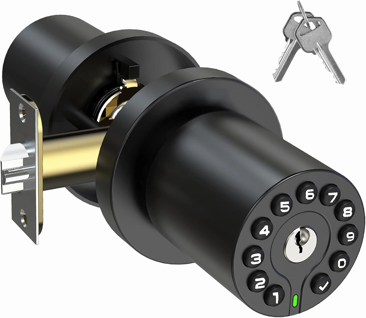 Keypad Door Knob with Key,Keyless Entry Door Lock, Code Locks Door Knob, Auto Lock,50 User Code,Easy to Install,for Home,Office,Hotel,Bedroom,Garage,No Deadbolt, Matte Black Finish