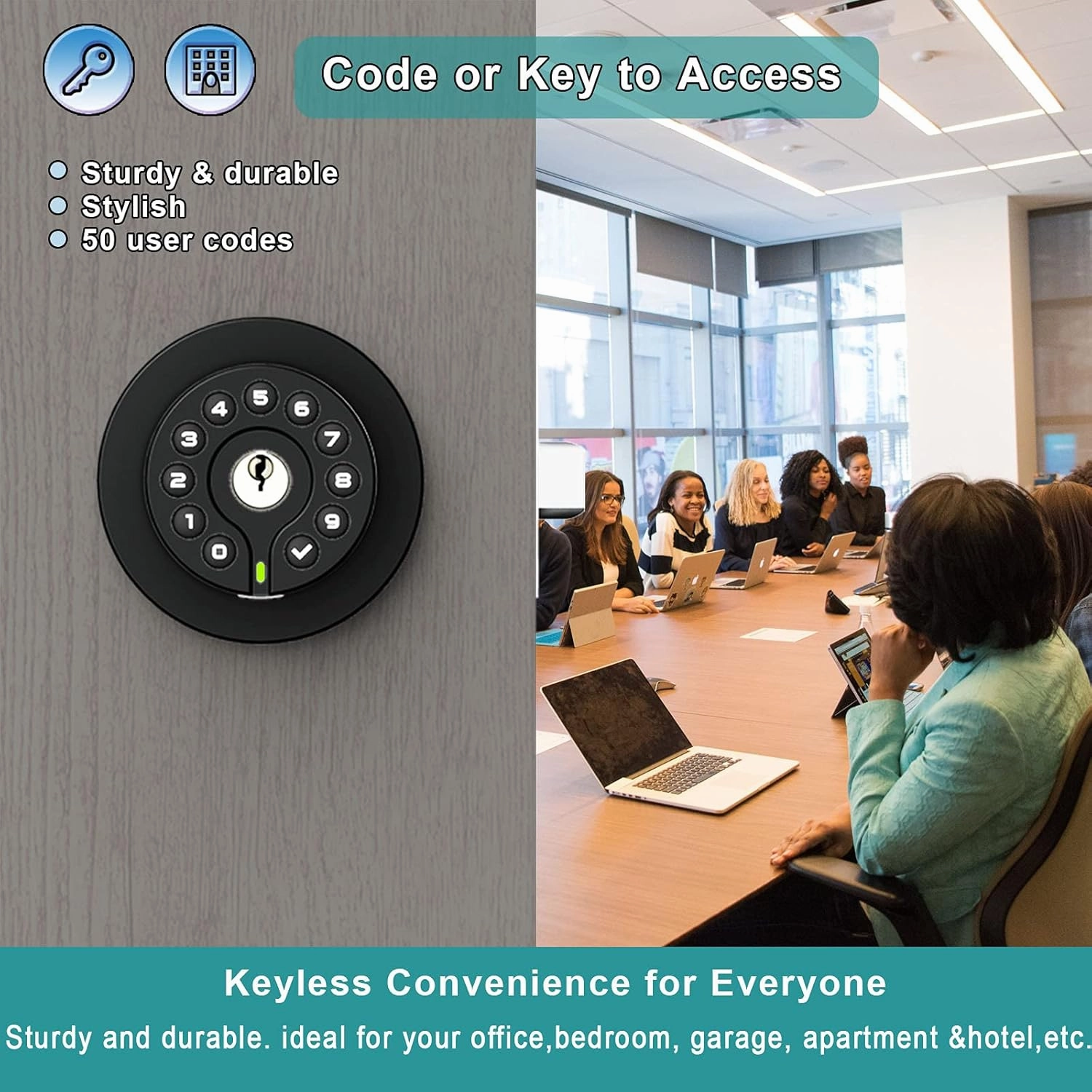 Keypad Door Knob with Key,Keyless Entry Door Lock, Code Locks Door Knob, Auto Lock,50 User Code,Easy to Install,for Home,Office,Hotel,Bedroom,Garage,No Deadbolt, Matte Black Finish