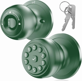 Keypad Smart Door Knob Lock, Keyless Entry Door Lock with Handle - Auto Lock for Front Door - Electrionic Code Door Lock for Bedrooms, Home Office, Garage, Apartment - Easy Installation-Green