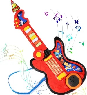 Kid Guitar, 4 in 1 Toddlers Guitar and Piano Guitars for Kids 3-5 with Strap Guitars for Toddlers 2-4 with Lullaby Projector Drum Toy for 3 4 5 Year Old Boy Girl Gift
