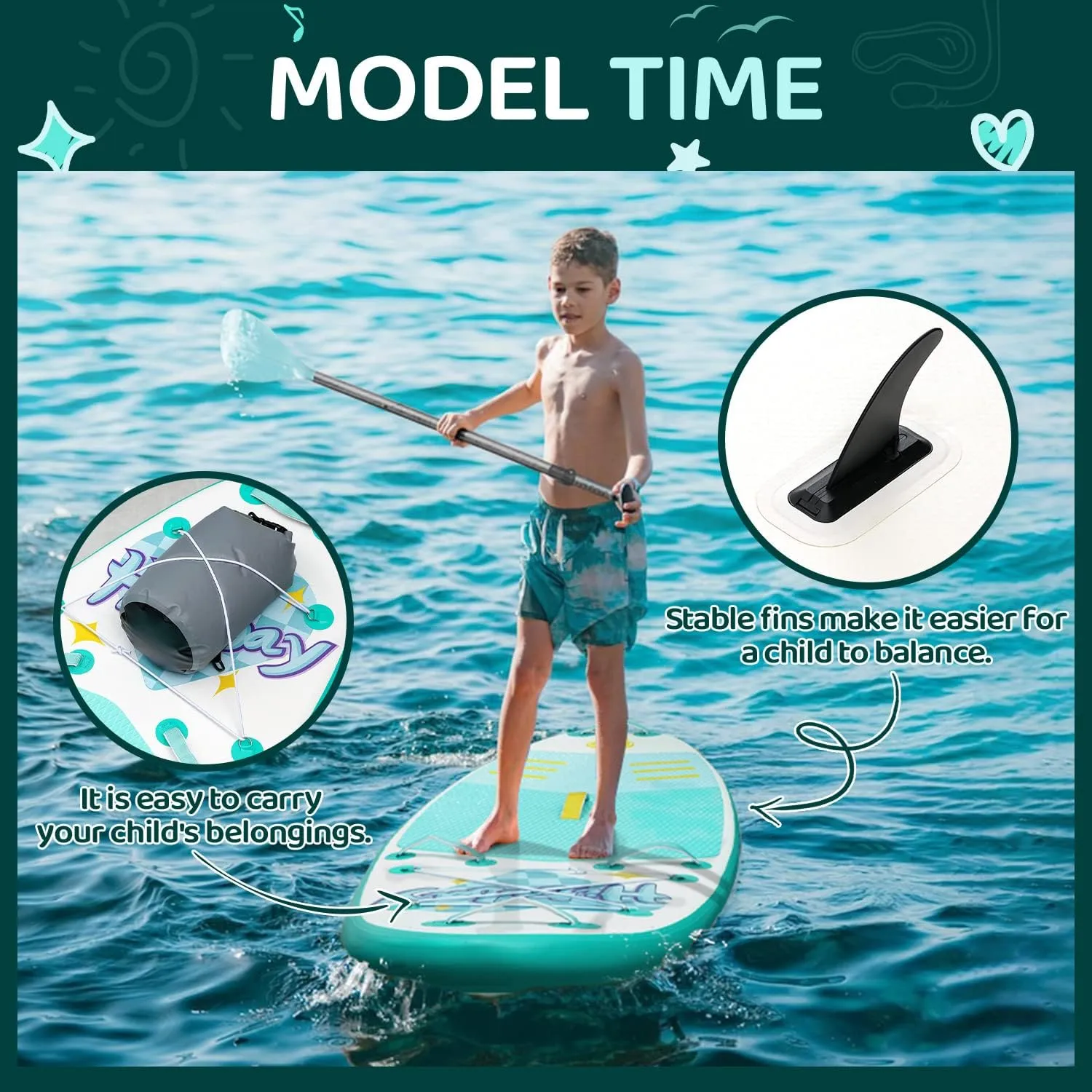 Kids Paddle Board with SUP Accessories, Child Paddle Board Durable, Lightweight, Stable Design, Wide Non-Slip Deck, 7.6ft 8ft 9.6ft Inflatable Paddle Boards for Kids & Youth