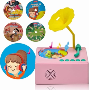 Kids' Gramophone with 96 Learning Cards, Toddler's Pink Phonograph Music Player Gift