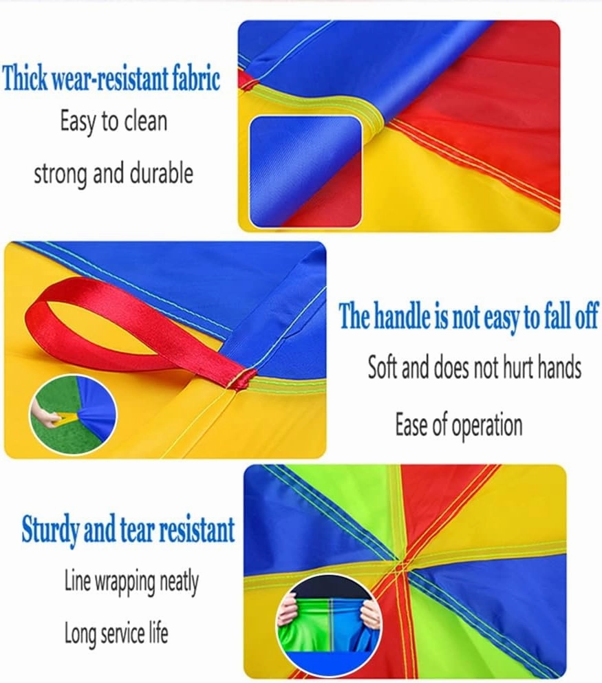 Kids Play Rainbow Parachute with Handle, Adult Kids Team Building Group Activity Teamwork Play Parachute, Sturdy Tear Resistant (Size : 9m/29.52ft)