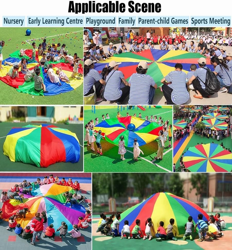 Kids Play Rainbow Parachute with Handle, Adult Kids Team Building Group Activity Teamwork Play Parachute, Sturdy Tear Resistant (Size : 9m/29.52ft)