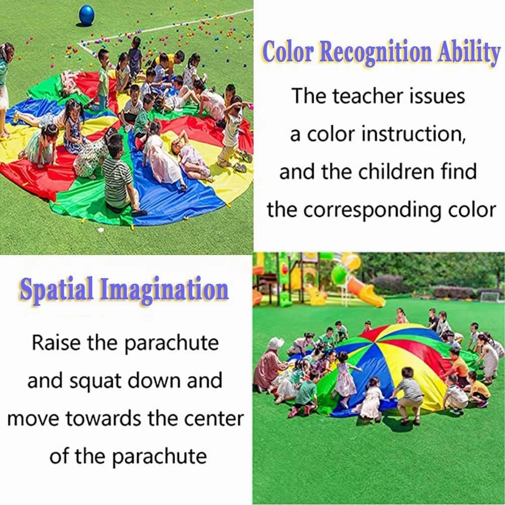 Kids Play Rainbow Parachute with Handle, Adult Kids Team Building Group Activity Teamwork Play Parachute, Sturdy Tear Resistant (Size : 9m/29.52ft)