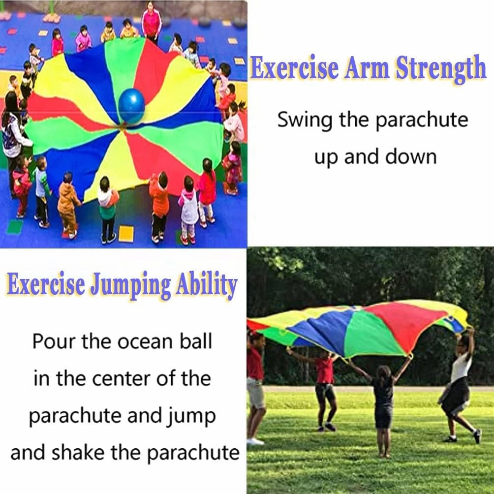 Kids Play Rainbow Parachute with Handle, Adult Kids Team Building Group Activity Teamwork Play Parachute, Sturdy Tear Resistant (Size : 9m/29.52ft)