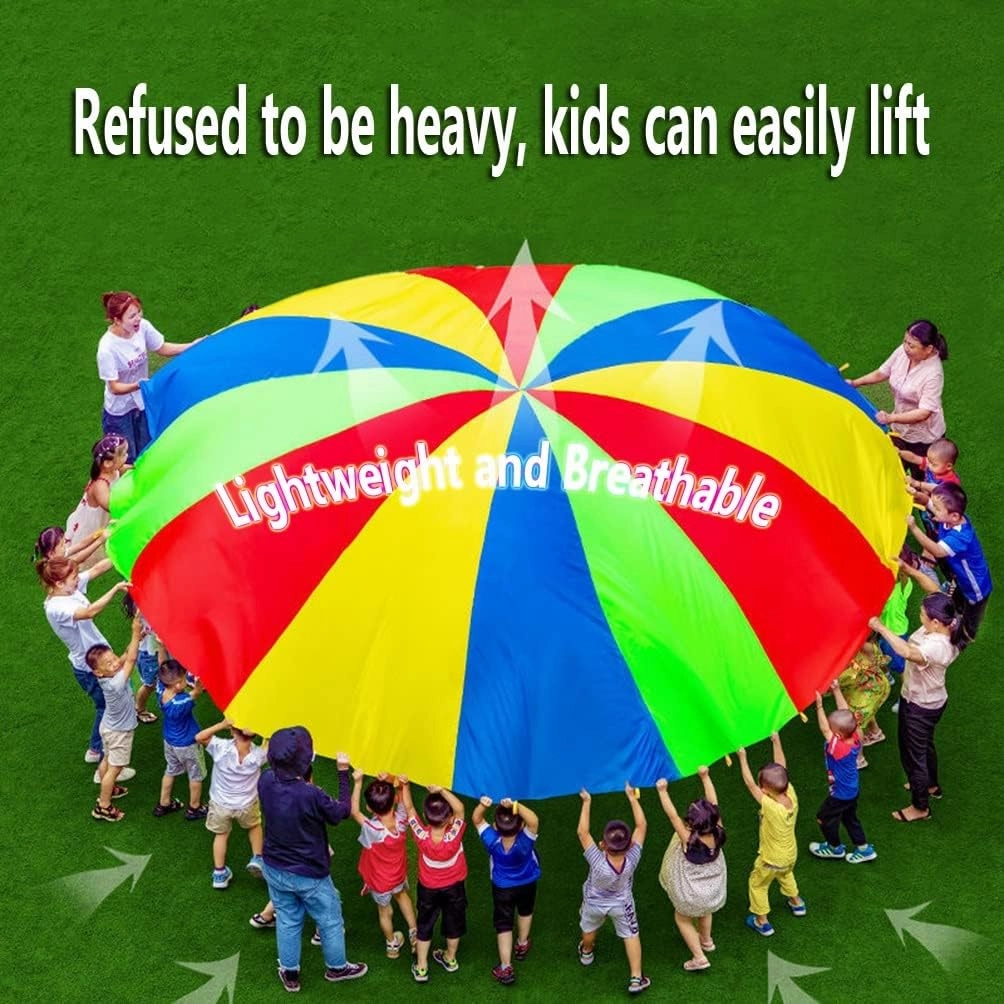 Kids Play Rainbow Parachute with Handle, Adult Kids Team Building Group Activity Teamwork Play Parachute, Sturdy Tear Resistant (Size : 9m/29.52ft)