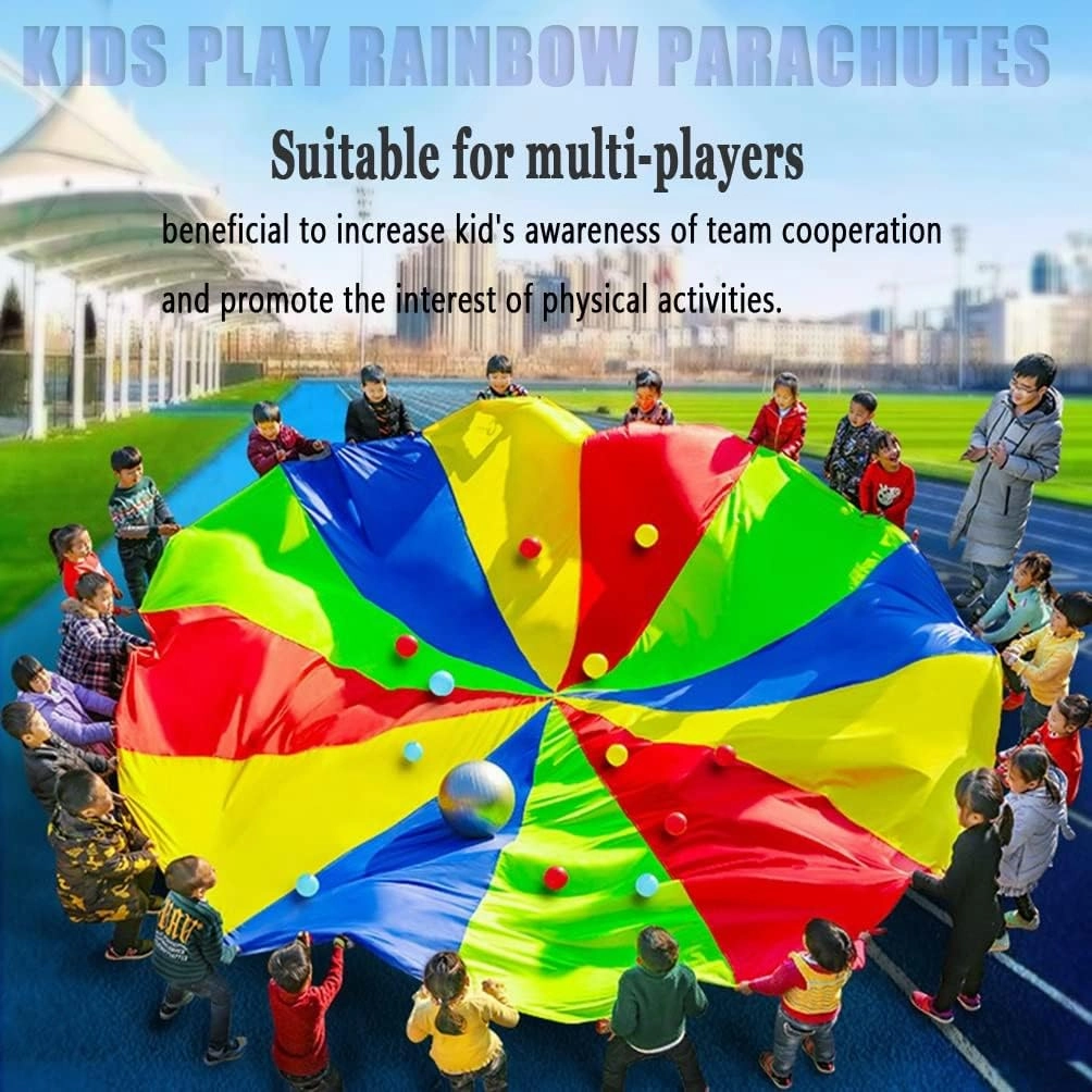Kids Play Rainbow Parachute with Handle, Adult Kids Team Building Group Activity Teamwork Play Parachute, Sturdy Tear Resistant (Size : 9m/29.52ft)